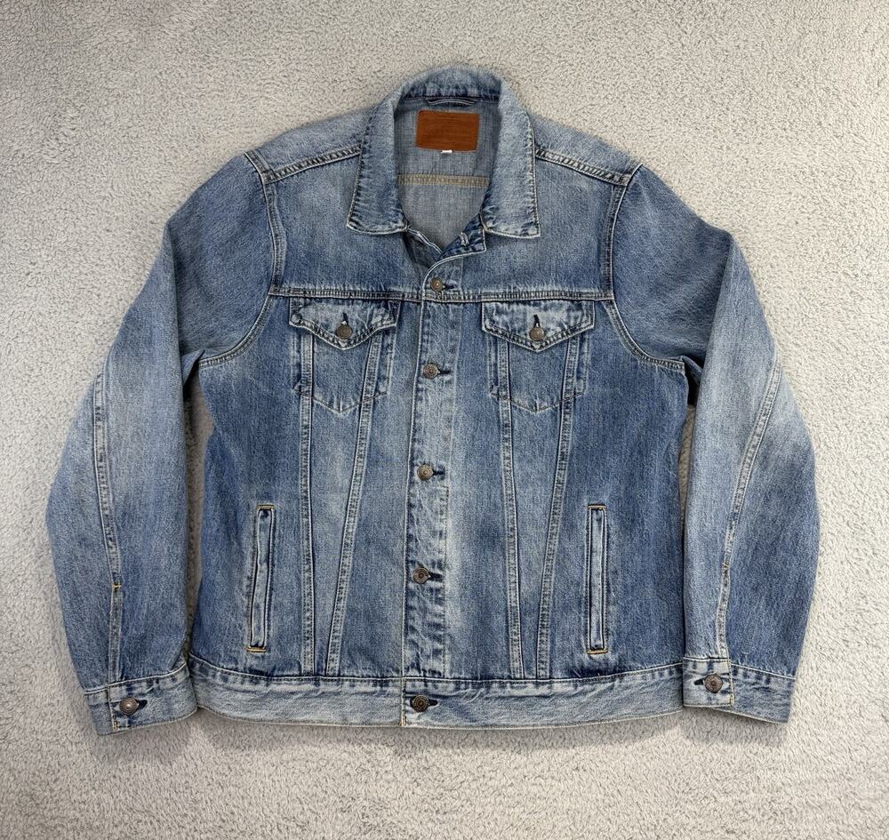 Lucky Brand Jacket Mens Large Blue Denim Trucker Button Front Lightwash Casual